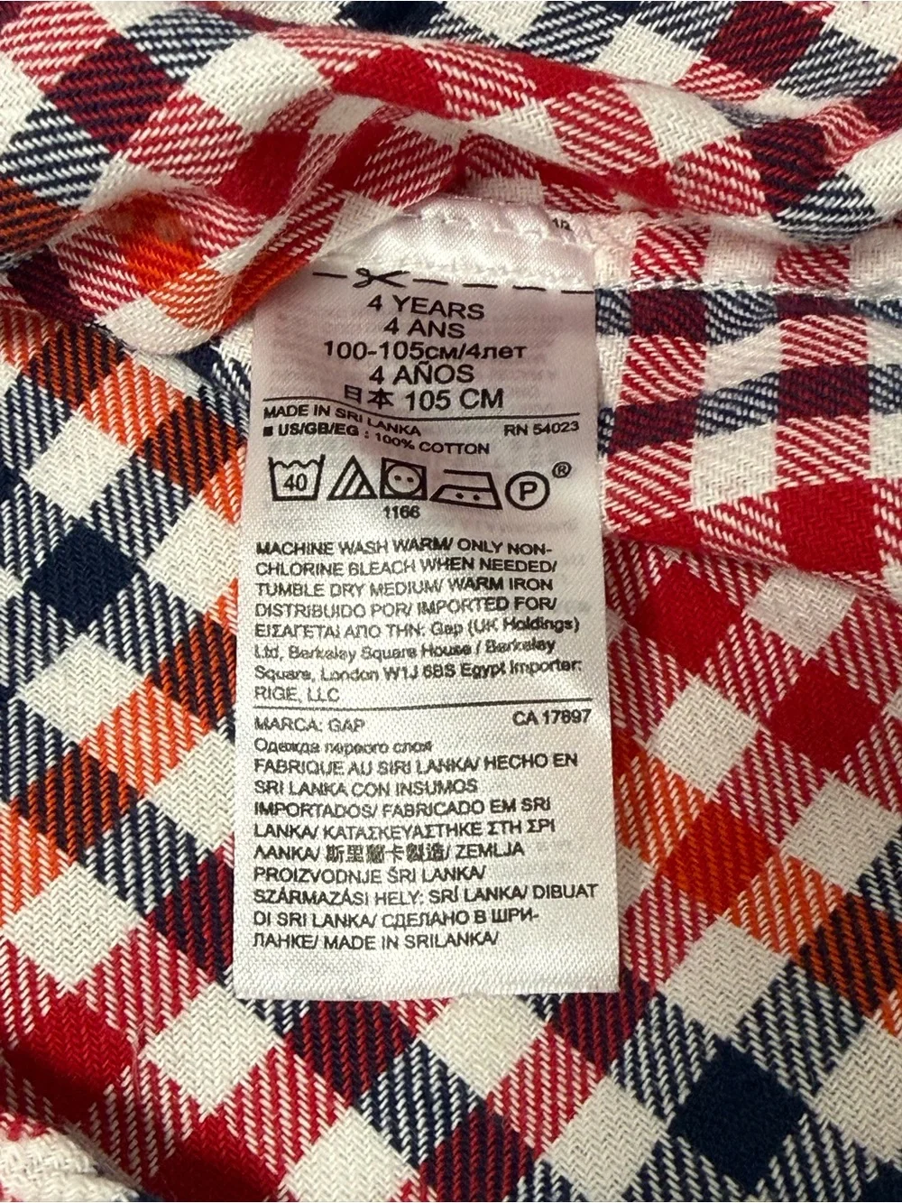 Red White and Navy Blue Plaid Button-Down Shirt